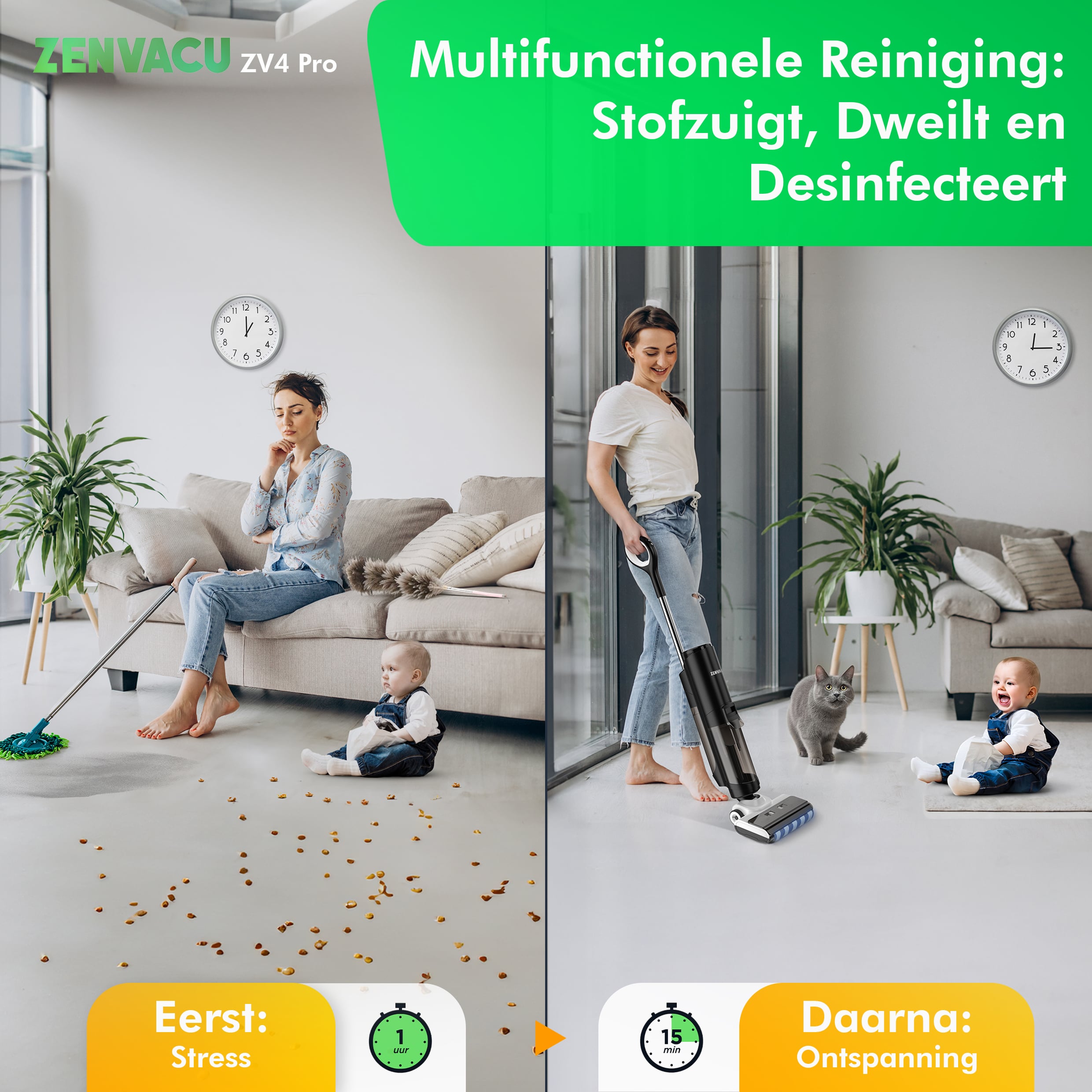 ZenVacu ZV4 Pro Steelstofzuiger met Dweilfunctie