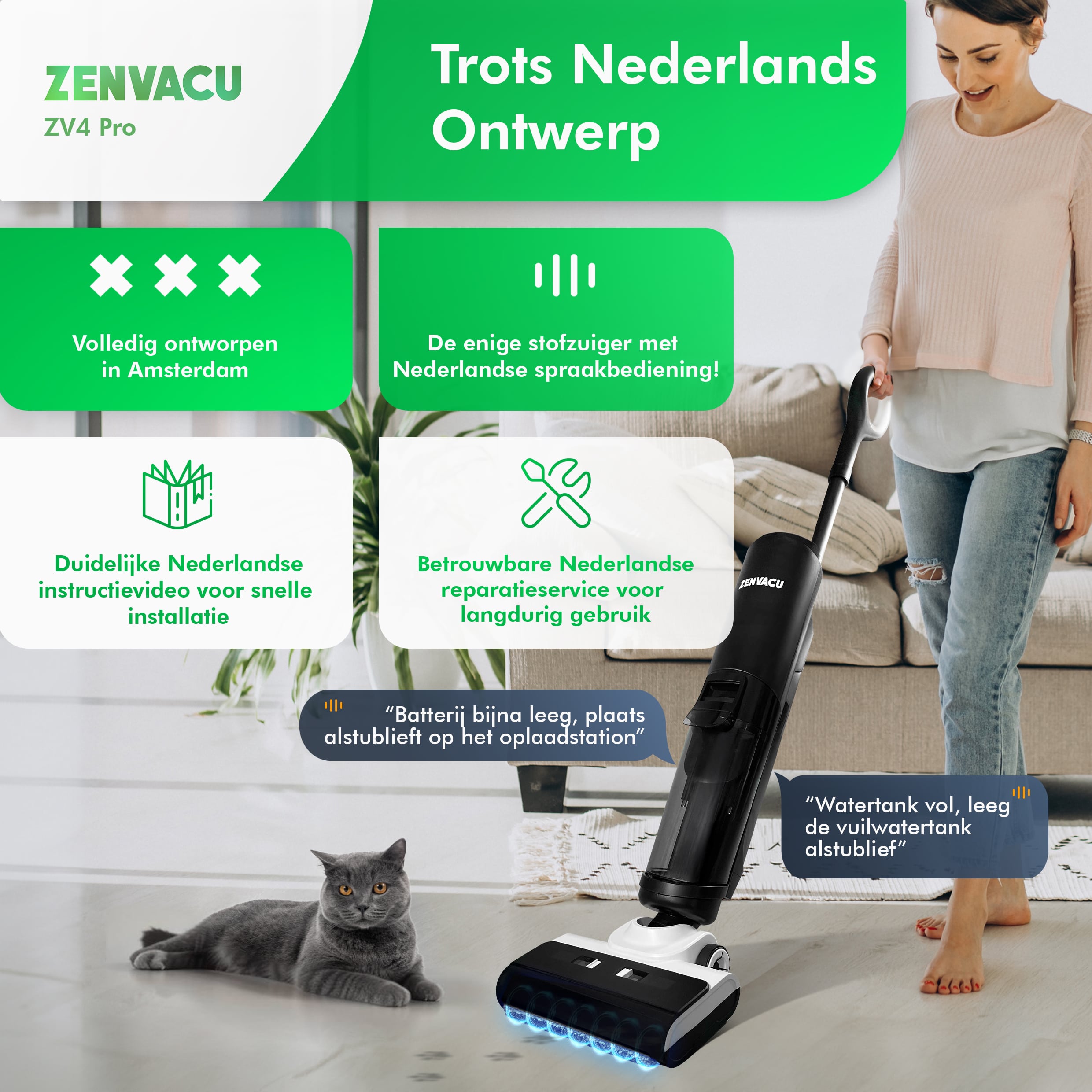 ZenVacu ZV4 Pro Steelstofzuiger met Dweilfunctie