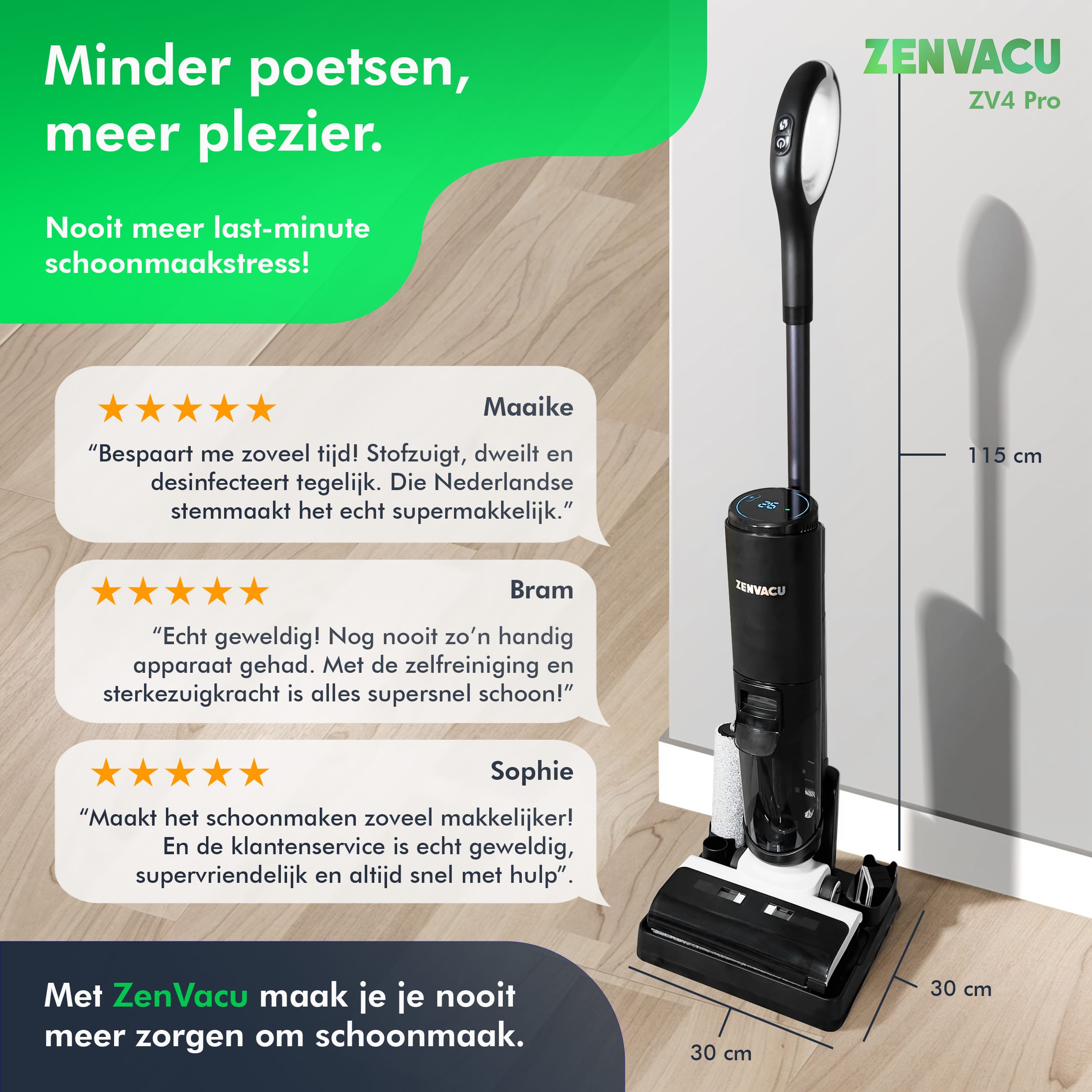 ZenVacu ZV4 Pro Steelstofzuiger met Dweilfunctie