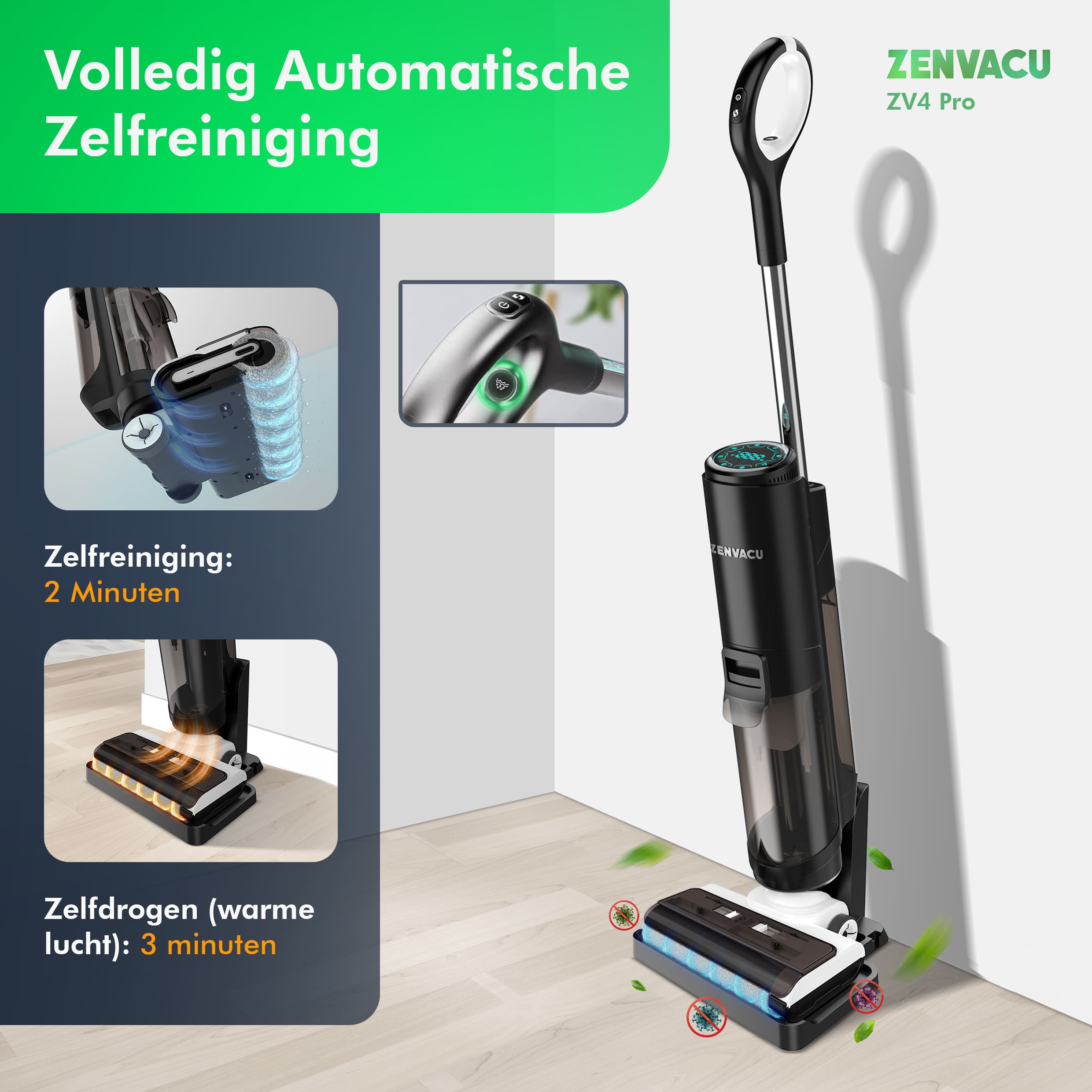 ZenVacu ZV4 Pro Steelstofzuiger met Dweilfunctie